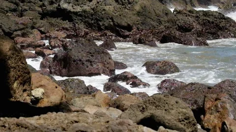 Waves gently crashing against the rocks Video stock 319801563