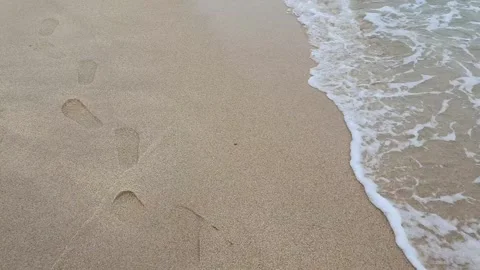 Waves Gently Erasing Footprints on a Serene Beach Video stock 319520946