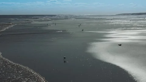 Waves gently lap dark, wet sand Stock Footage 346260560