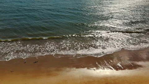 Waves Gently Reaching Sandy Beach. Close-up view of small waves lapping at the Stock Footage 297547225