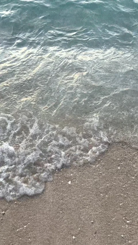 Waves gently wash over a sandy beach Stock Footage 313758296