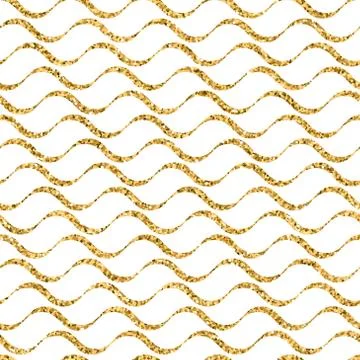 Waves geometric seamless pattern Wavy gold glitter white Stock Illustration