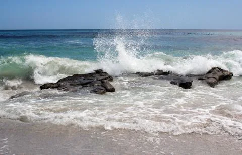 Waves going over cliffs in the atlantic ocean Stock Photos