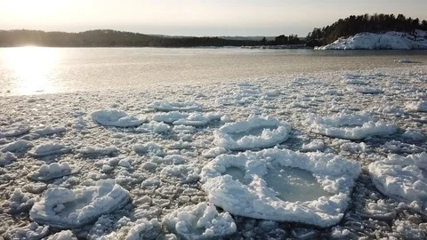 Waves going through ice Stock Footage 86659620