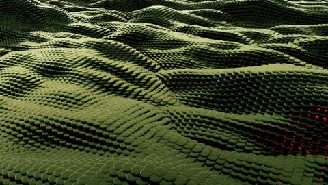 Waves green metallic liquid with reflections. 3D rendering Stock Illustration