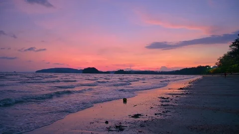 The waves hit the beach, the sea in the evening, the bitter sky Stock Footage 108627260