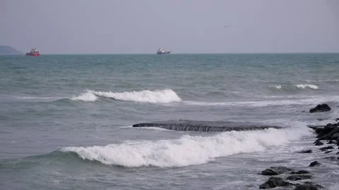 Waves hit berth in slow motion Stock Footage 234424973