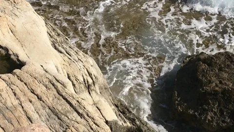 Waves hit the cliffs at the coast of Cape Greco Stock-Footage 91057306
