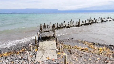 Waves hit hard on the shore. Stock Footage 163764079