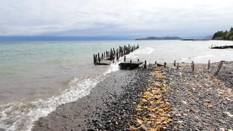 Waves hit hard on the shore. Stock Footage 163764087
