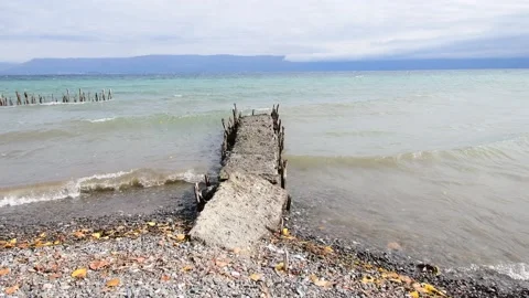 Waves hit hard on the shore. Stock Footage 163764265