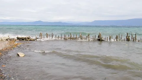 Waves hit hard on the shore. Stock Footage 163765160
