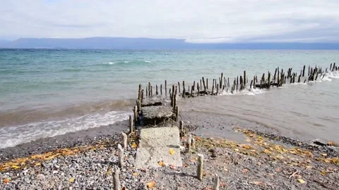 Waves hit hard on the shore. Stock Footage 163913863