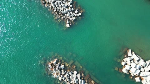 Waves hit the rocks, aerial view - sea coastline Stock Footage 250637619