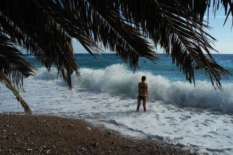 Waves hit the shore Stock Photos