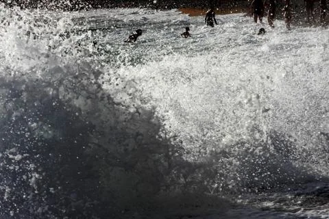 Waves hit the shore Stock Photos