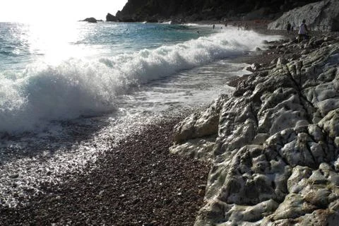 Waves hit the shore Stock Photos