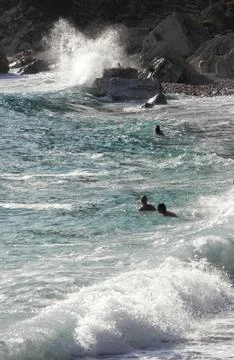 Waves hit the shore Stock Photos