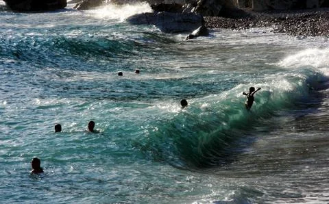 Waves hit the shore Stock Photos