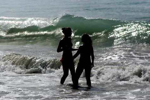 Waves hit the shore Stock Photos