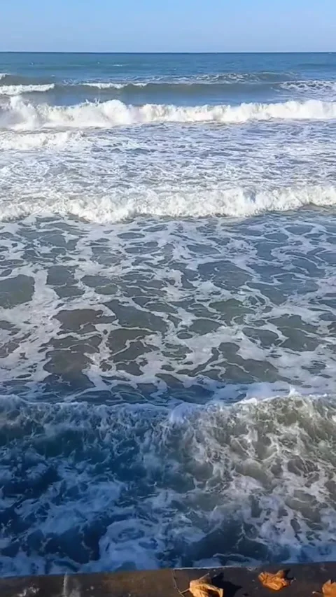 Waves hit on the shore, wavy sea in wind Stock Footage 297664950