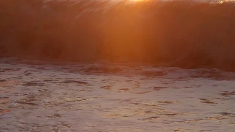Waves Hitting Beach at Sunset Stock Footage 93016586