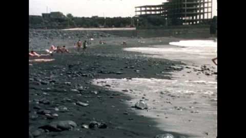 Waves Hitting Black Sand Shore Stock Footage 278240569