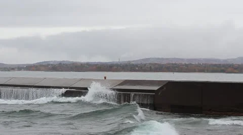 Waves hitting the break wall Stock Footage 12345132