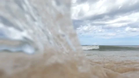 Waves hitting the camera on the beach in Cancun, Mexico Video stock 219721017