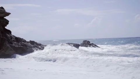 Waves hitting cliffs - Slow motion Stock Footage 75731785