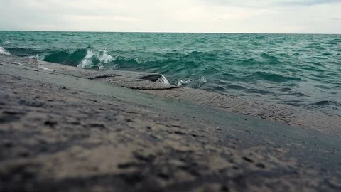 Waves hitting pier slow motion Stock Footage 81249434