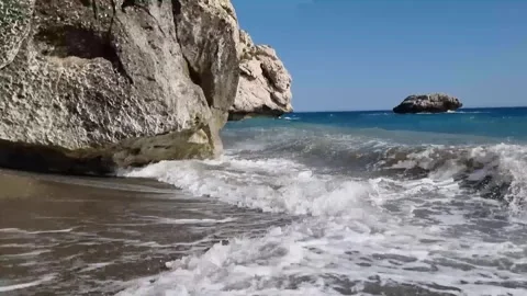 Waves Hitting Rock at Aphrodites Beach, Cyprus Stock Footage 330860875
