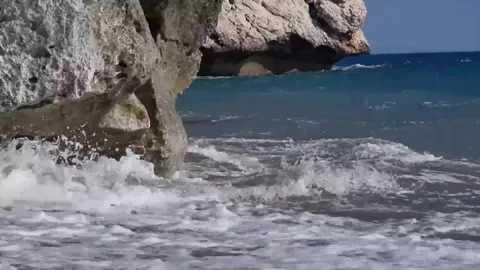 Waves Hitting Rock at Aphrodites Beach, Cyprus Video stock 330860925