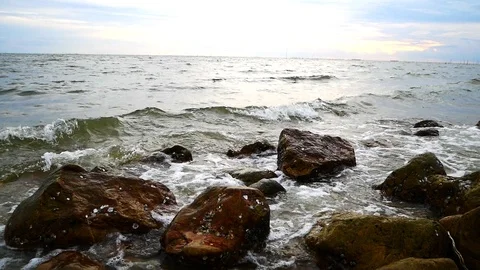 The waves hitting on the rock. Stock Footage 91482363
