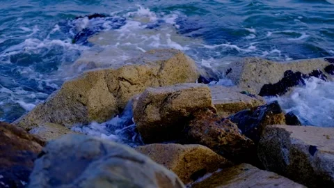Waves hitting rock Stock Footage 158493162
