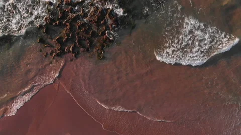 Waves hitting rocks aerial view Stock Footage 141080071