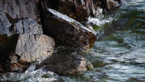 Waves hitting rocks in close-up. Sea stone coast. Stock Footage 156735966