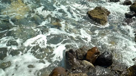Waves hitting rocks at the seaside Stockbeeldmateriaal 125725144