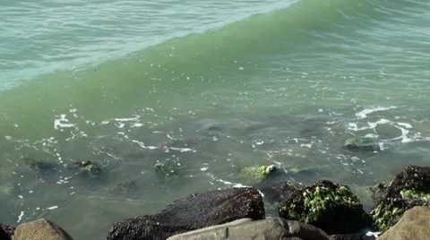 Waves Hitting The Rocks With A Slow Motion Splash Stock Footage 33319768