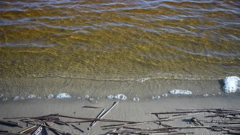 Waves hitting the sand. Top down shot Stock Footage 276724383