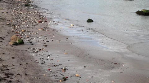 Waves Hitting the Shore on a Calm Day Stock Footage 42869873