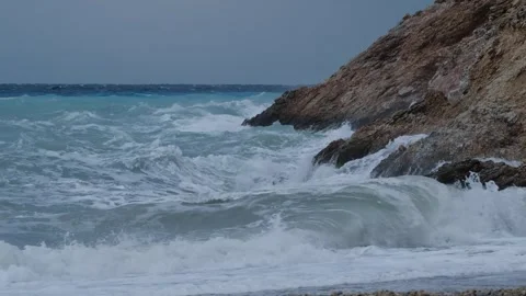 The waves hitting the shore in the Mediterranean Sea. Stock Footage 268904419