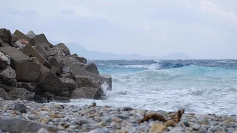 The waves hitting the shore in the Mediterranean Sea. Stock Footage 268904703