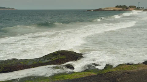 Waves Hitting the Stones in the Beach, Rio de janeiro Stock Footage 33547868