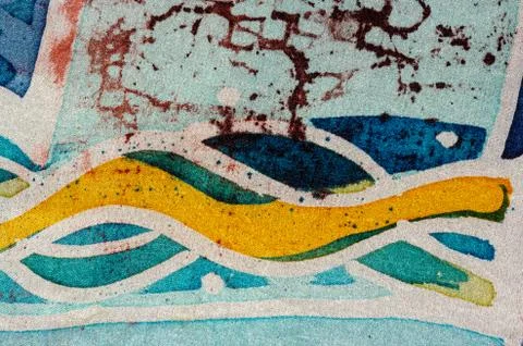 Waves, hot batik, background texture, handmade on silk, abstract surrealism Stock Illustration