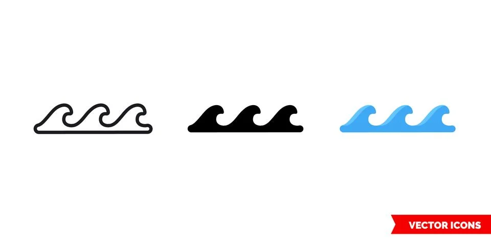Waves icon of 3 types. Isolated vector sign symbol. Stock Illustration