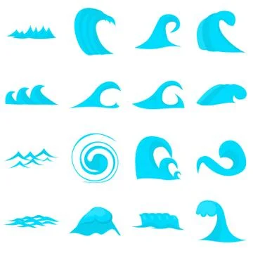 Waves icons set, flat style Illustrazione stock