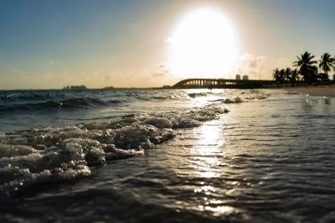 Waves on Key Biscayne looking out at the ocean Stock Photos
