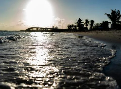 Waves on Key Biscayne looking out at the ocean Stock Photos