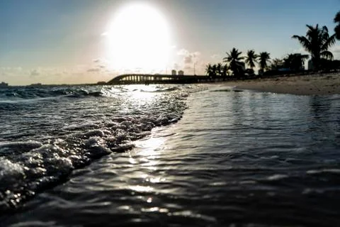 Waves on Key Biscayne looking out at the ocean Stock Photos